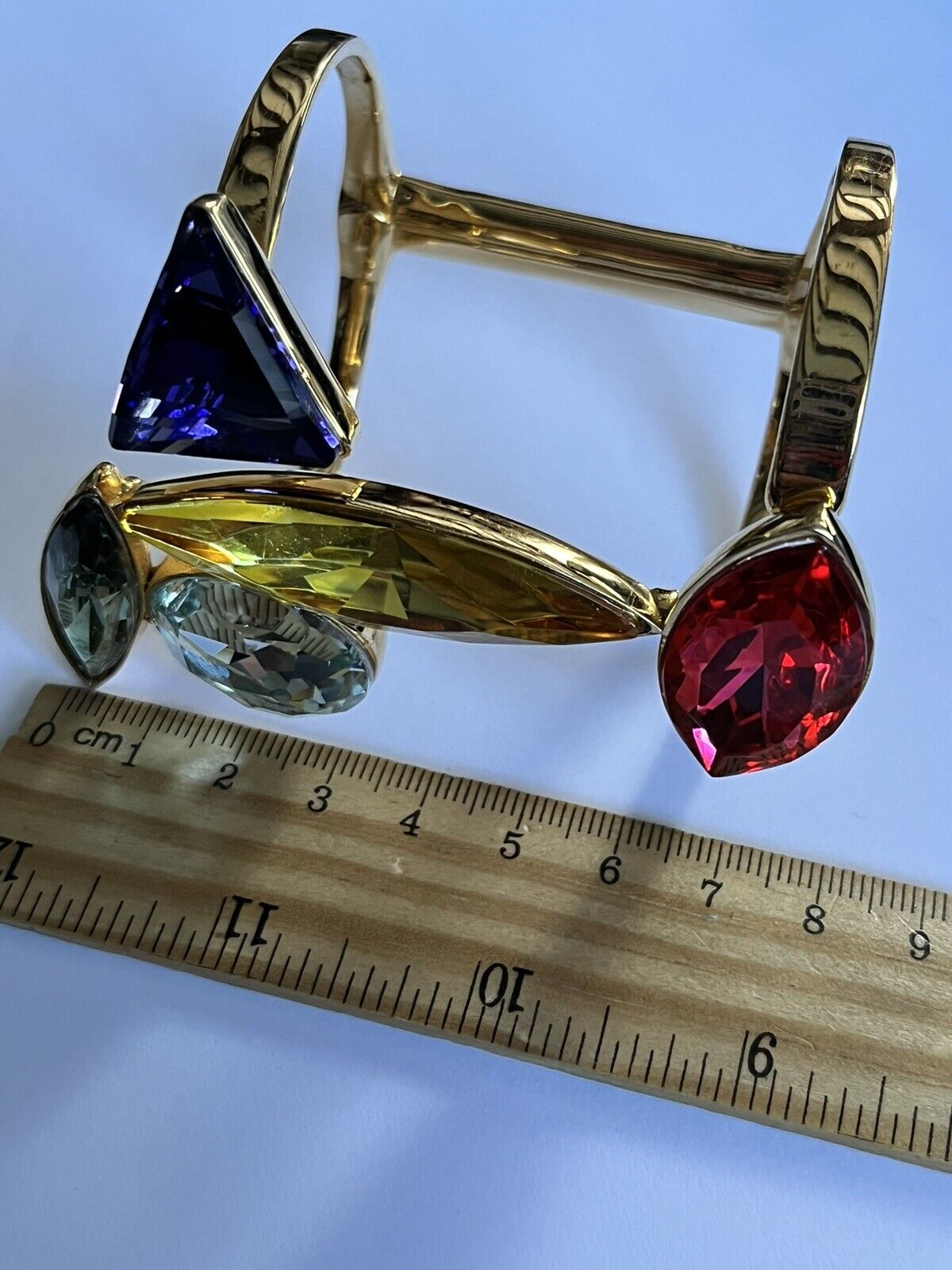 Vintage Double Cuff Gold Plated Statement Multicoloured Diamanté Bracelet