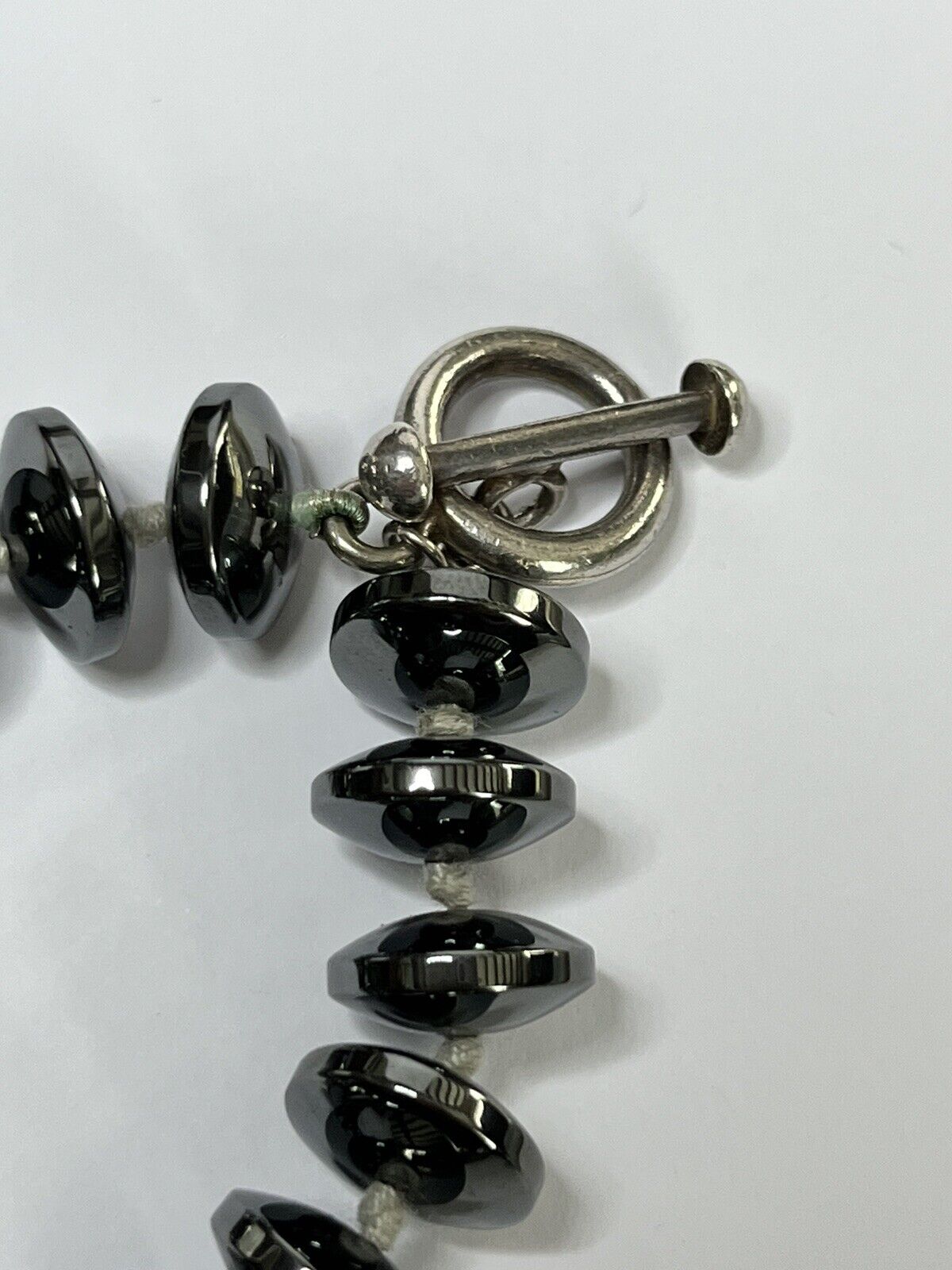 Vintage Hand Knotted Hematite Silver Clasp Necklace