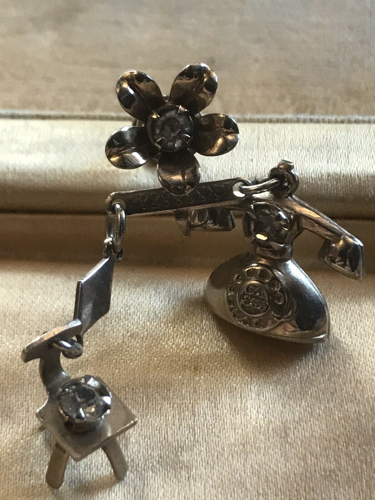 Vintage Unusual Telephone And Chair Screwback Earrings