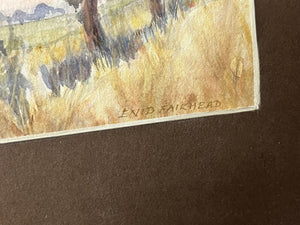 Signed Watercolour  By Enid Fairhead. " Edge Of The Field "