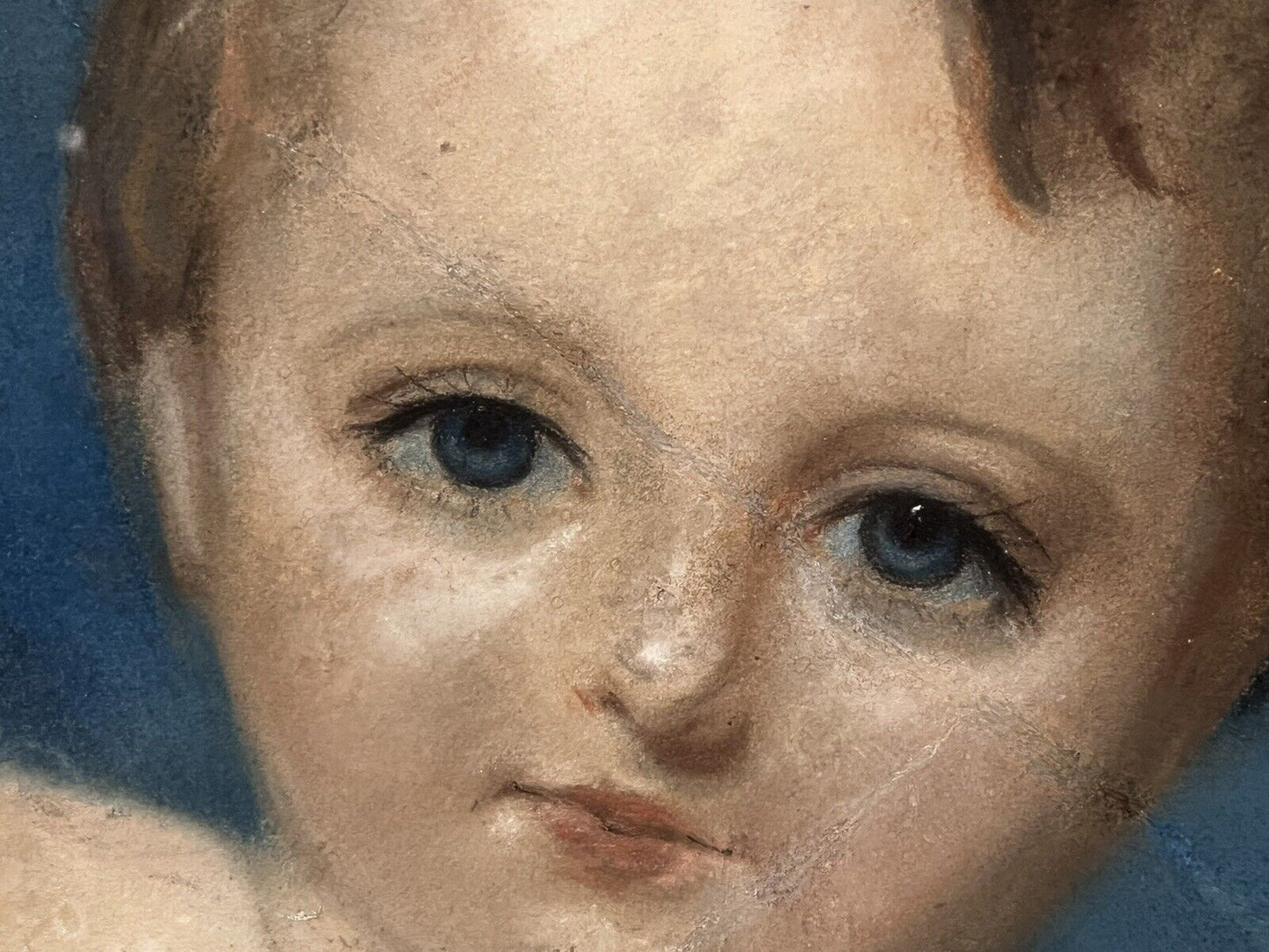 Portrait Chalk Painting Of A Mother And Child, Extremely Well Drawn.