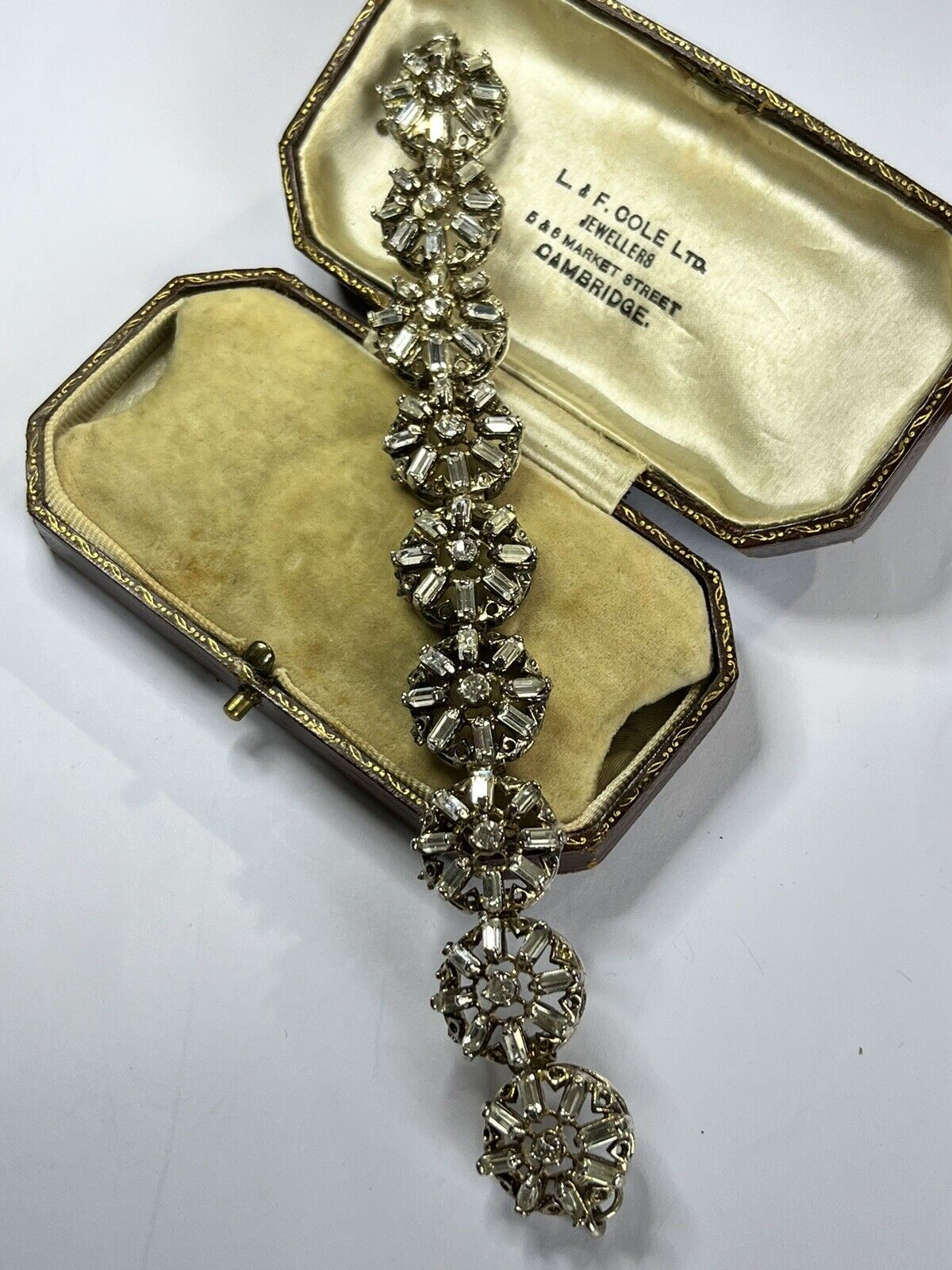 Vintage Baguette Diamanté Flower Link Bracelet