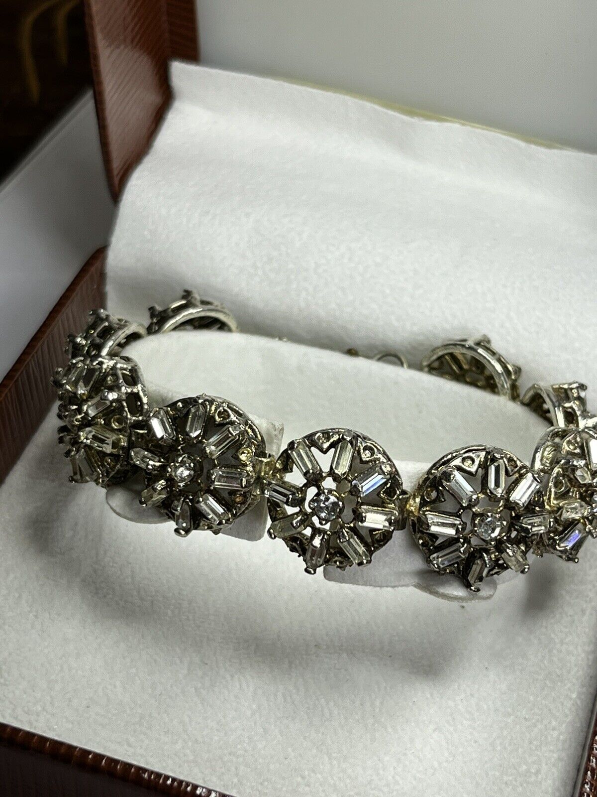 Vintage Baguette Diamanté Flower Link Bracelet