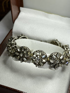 Vintage Baguette Diamanté Flower Link Bracelet