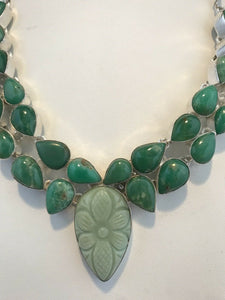 Stylish Statement Natural Green Carved Stone Necklace