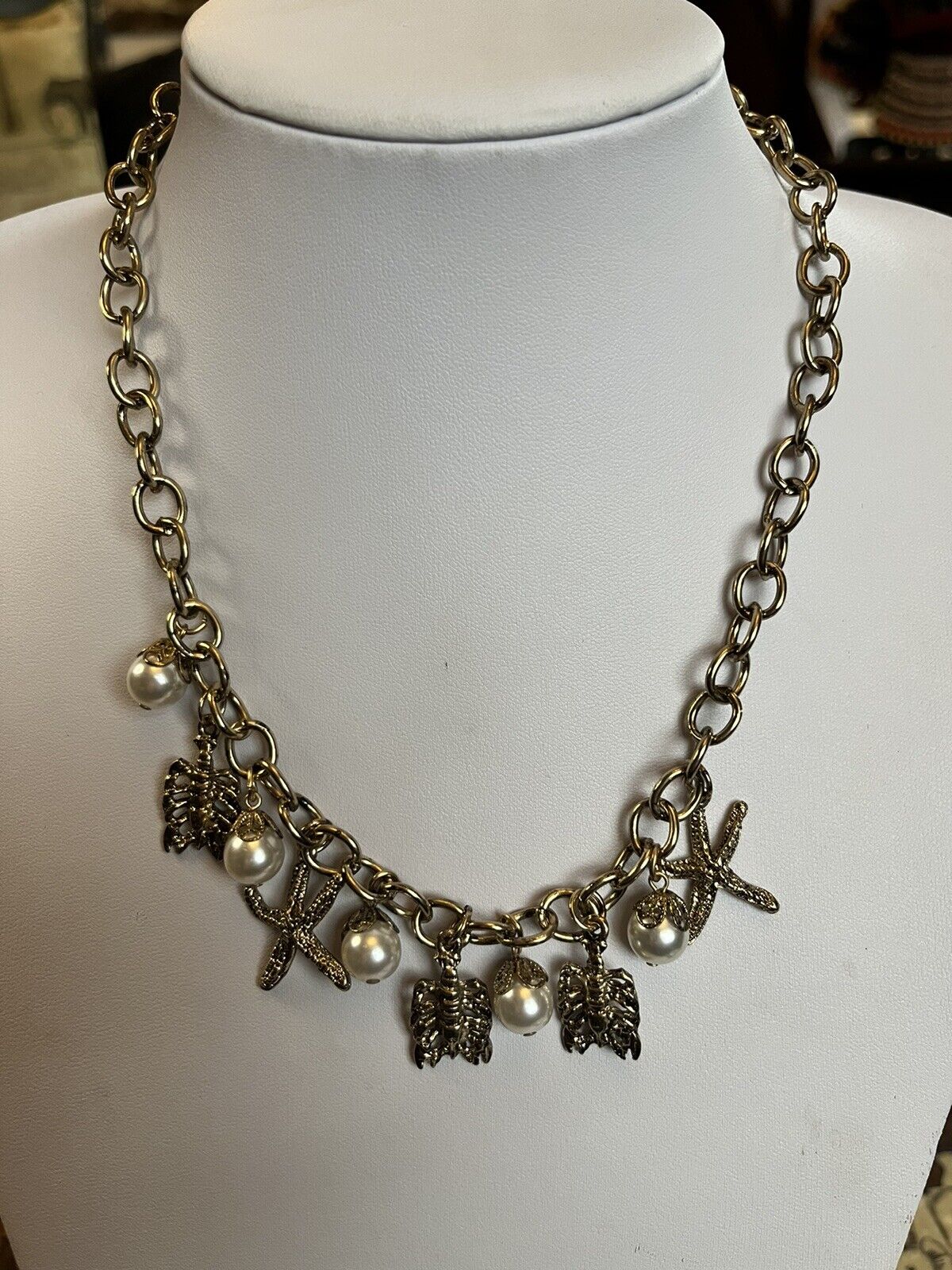 Vintage Starfish Lobster Faux Pearl Necklace