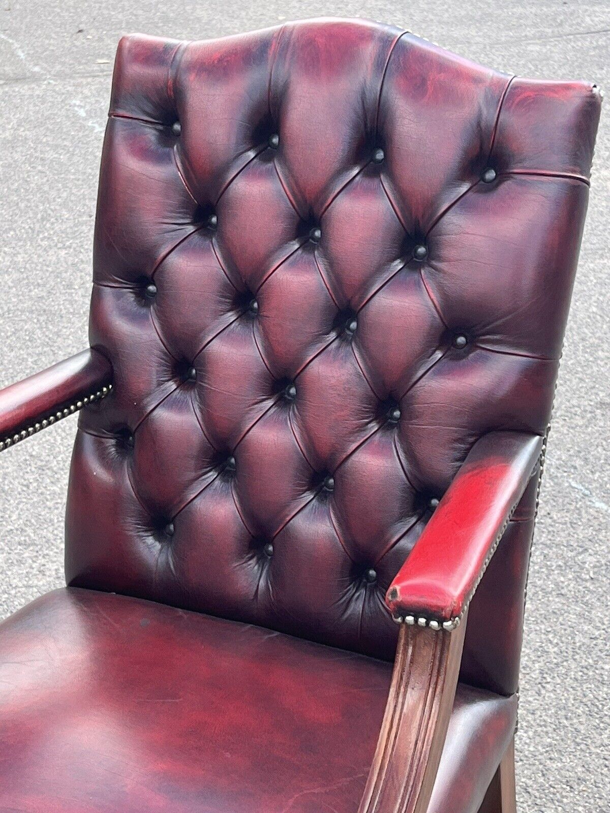 Red Leather Buttoned Back Gainsborough Armchair.