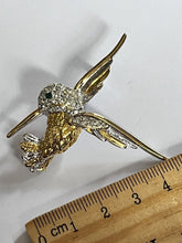 Vintage Silver Gold Tone Diamanté Hummingbird Brooch
