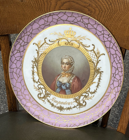 Antique French Portrait Cabinet Plate, Chateau De Fontainebleau. Pompadour