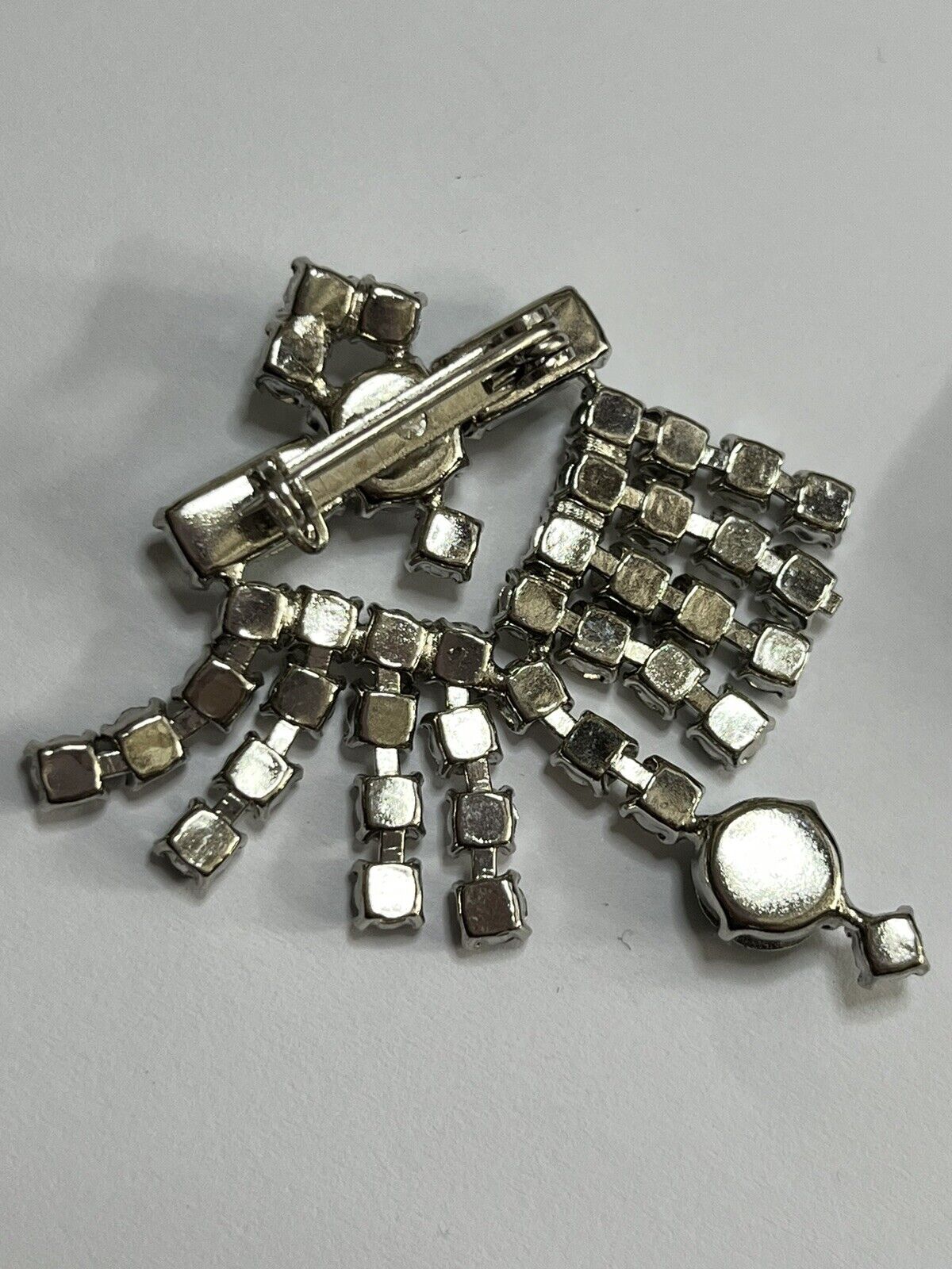 Vintage Silver Tone Green White Paste Brooch