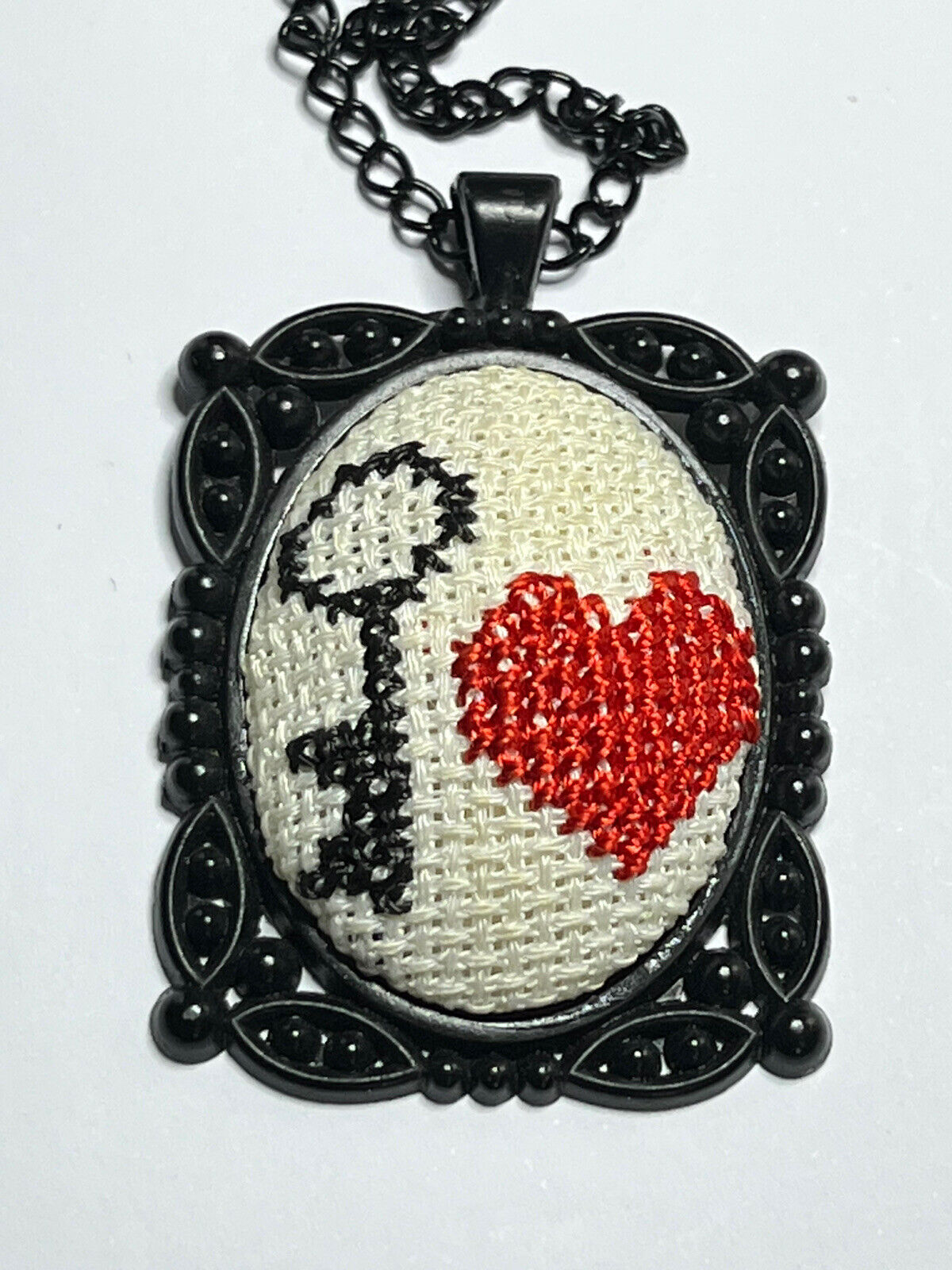 Vintage Black Tone Key Love Embroidered Black Tone Necklace