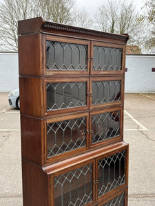 Edwardian Oak Sectional Bookcase With Lead light Glazing.