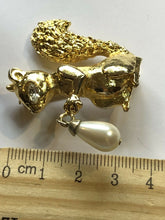 Vintage Gold Tone Squirrel Faux Pearl Brooch