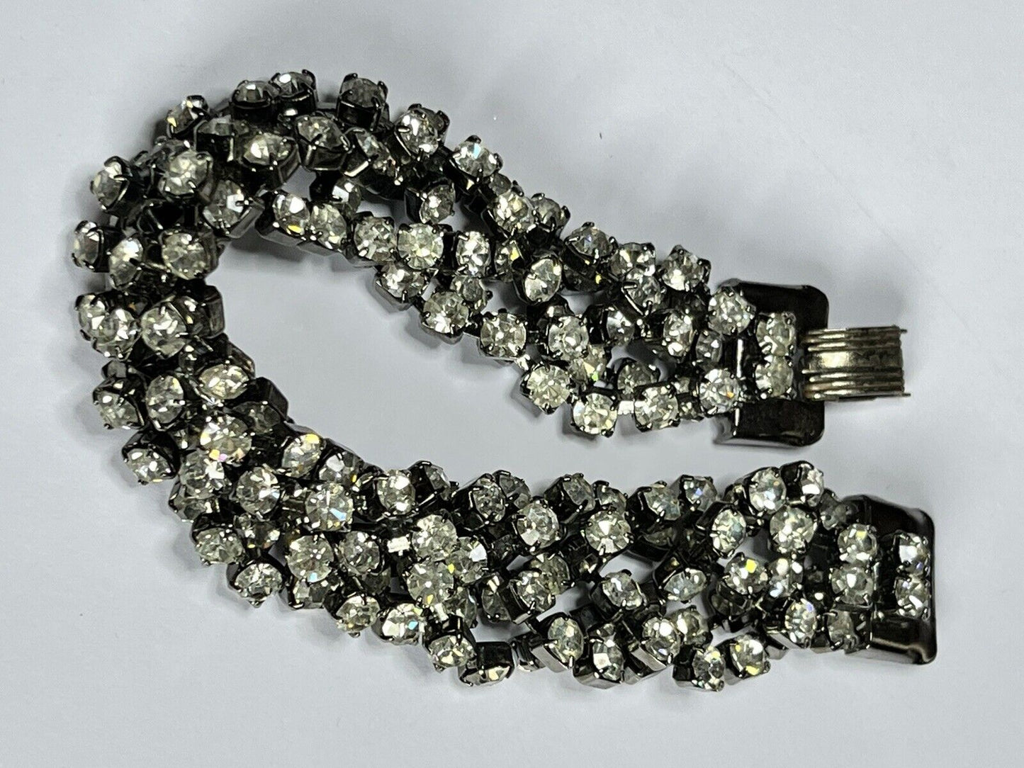 Vintage Silver Tone Diamanté Cluster Style Bracelet