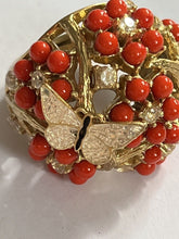 Vintage Gold Tone Orange Bead Diamanté Butterfly Statement Ring