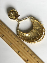 Vintage Gold Tone Statement Large Long Drop Clip On Earrings