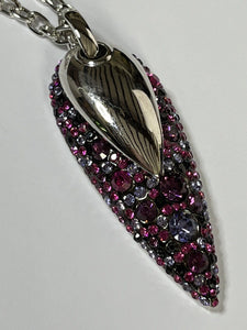 Vintage Signed 1980s Rhodium Plated Purple Crystal Teardrop Pendant Necklace