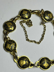Vintage Toledo Demascene Spanish Gold Tone Leaf Bracelet Small Size
