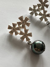 Vintage 1980s Rhodium Plated Crystal Flowers Drop Earrings New Old Stock Boxed