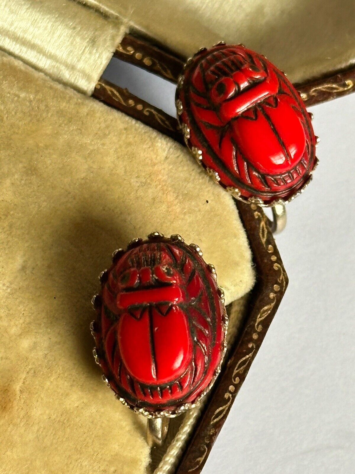 Vintage Red Scarab Beetle Screwback Earrings