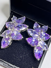 Vintage 1980s Rhodium Plated Purple Crystal Earrings New Old Stock Boxed