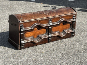 Victorian Gothic Church Coffer, Chest, Trunk, With Dome Top