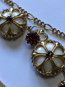 Vintage 1960s Red Paste Gold Tone Necklace Clip On Earring Set