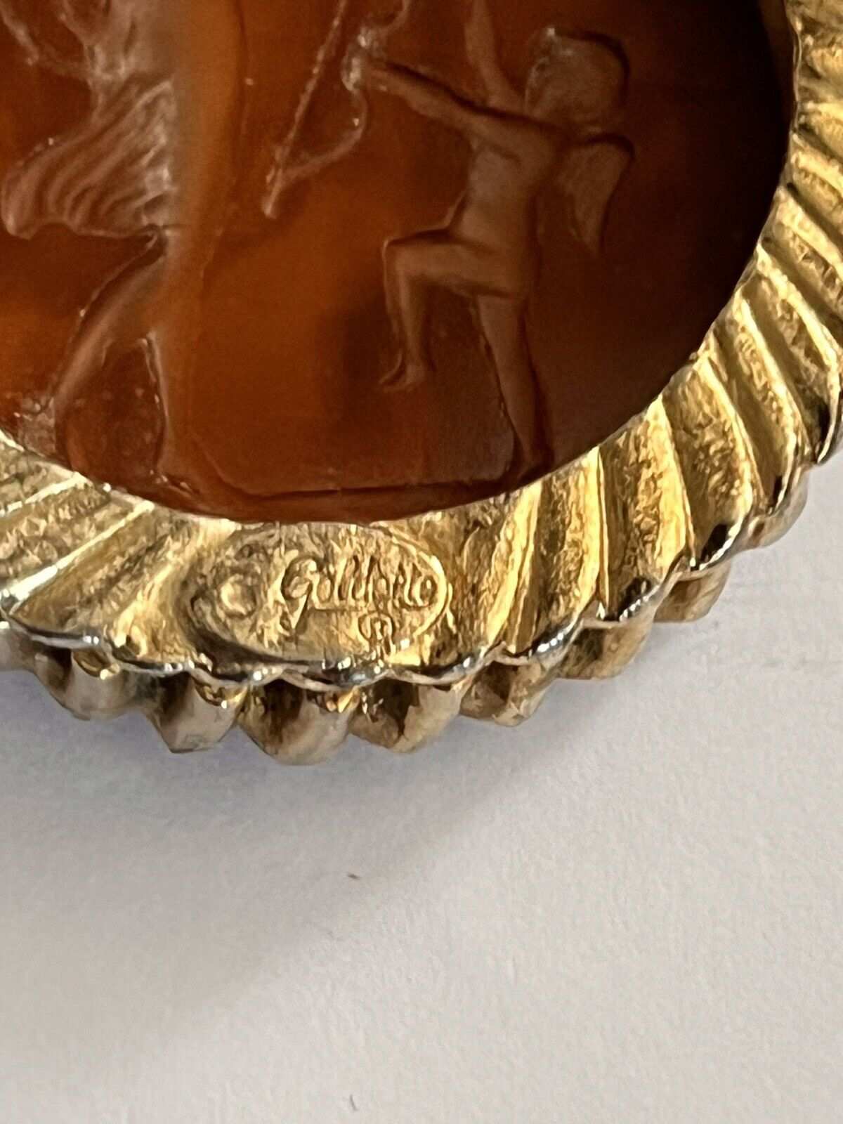 Vintage Goldette Glass Intaglio Cupid Gold Tone Brooch