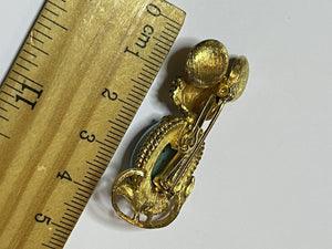 Vintage Gold Tone Turquoise Jelly Belly Mouse Brooch Signed Art
