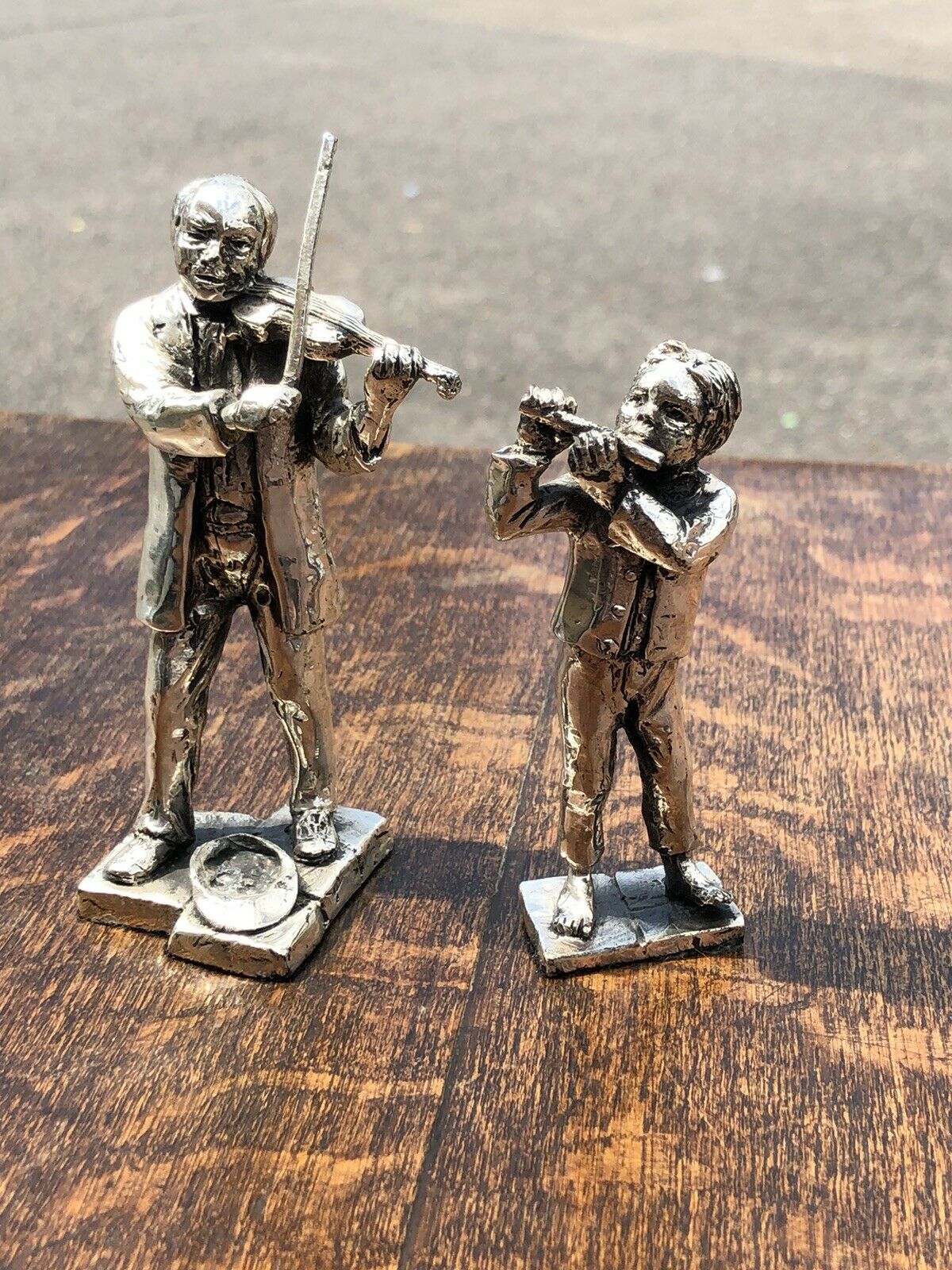 Silver Plate Figures. Violinist & Flutist. Highly Detailed Figures.