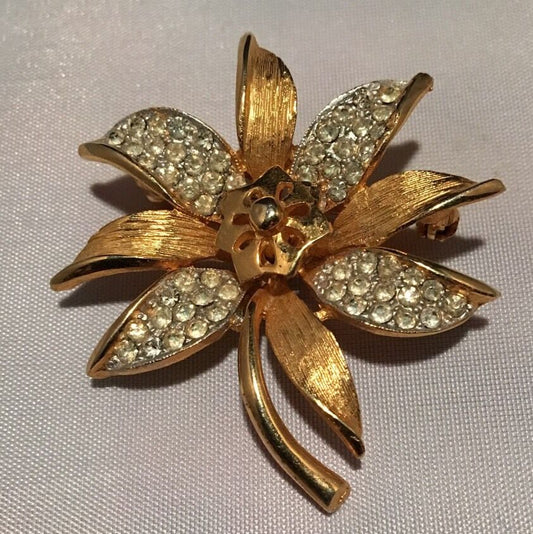 Vintage Brooch Gold Tone Diamanté Signed Coro