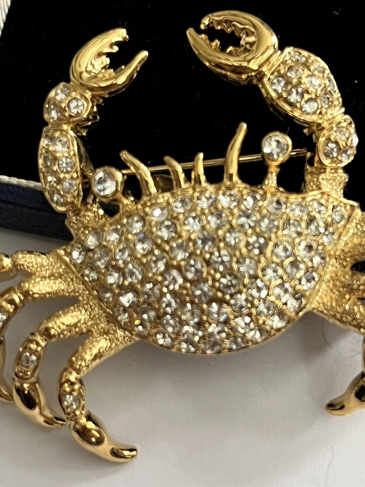 Vintage Gold Tone Diamanté Crab Statement Brooch
