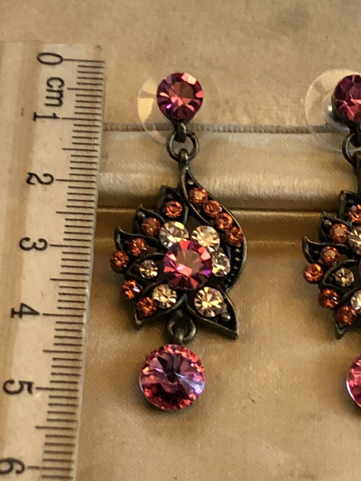 Vintage Multicoloured Pinks Diamanté Drop Earrings