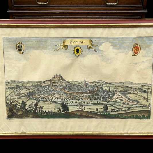 Antique Coloured Engraving By Conrad Buno Delineaut Of German Towns