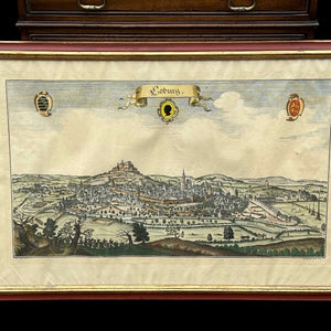 Antique Coloured Engraving By Conrad Buno Delineaut Of German Towns