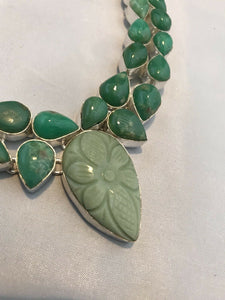 Stylish Statement Natural Green Carved Stone Necklace