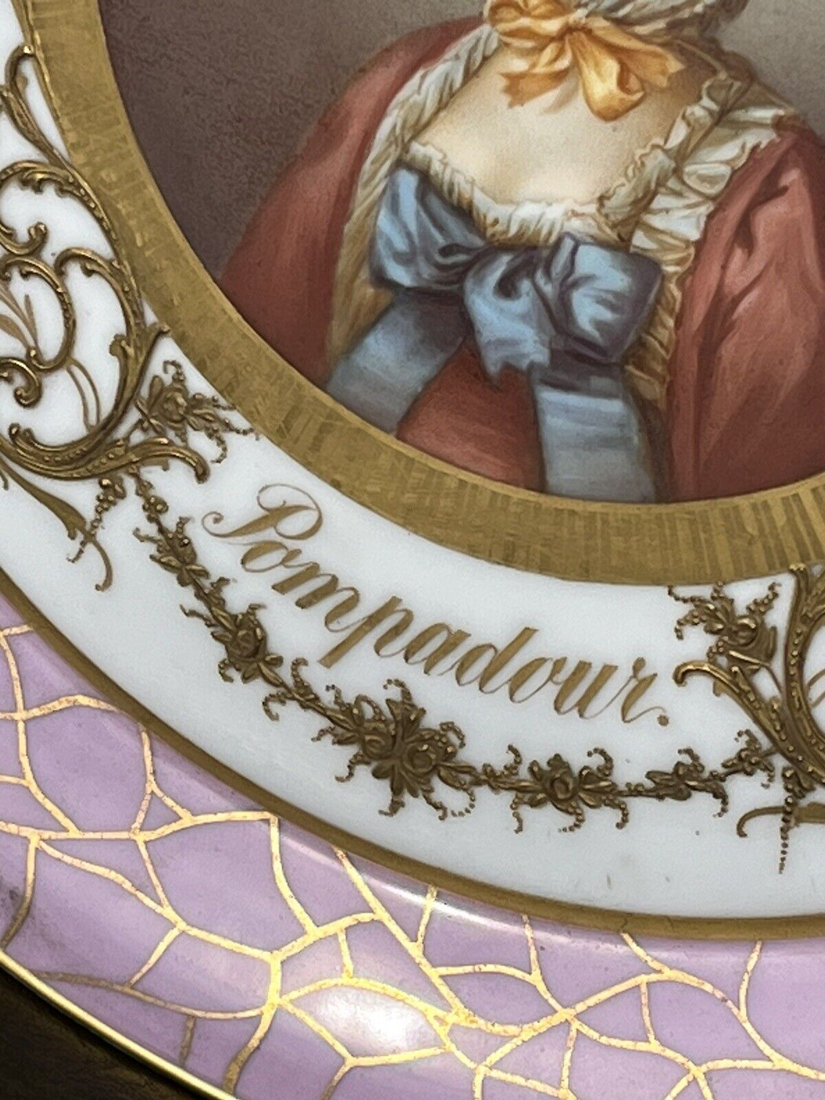 Antique French Portrait Cabinet Plate, Chateau De Fontainebleau. Pompadour