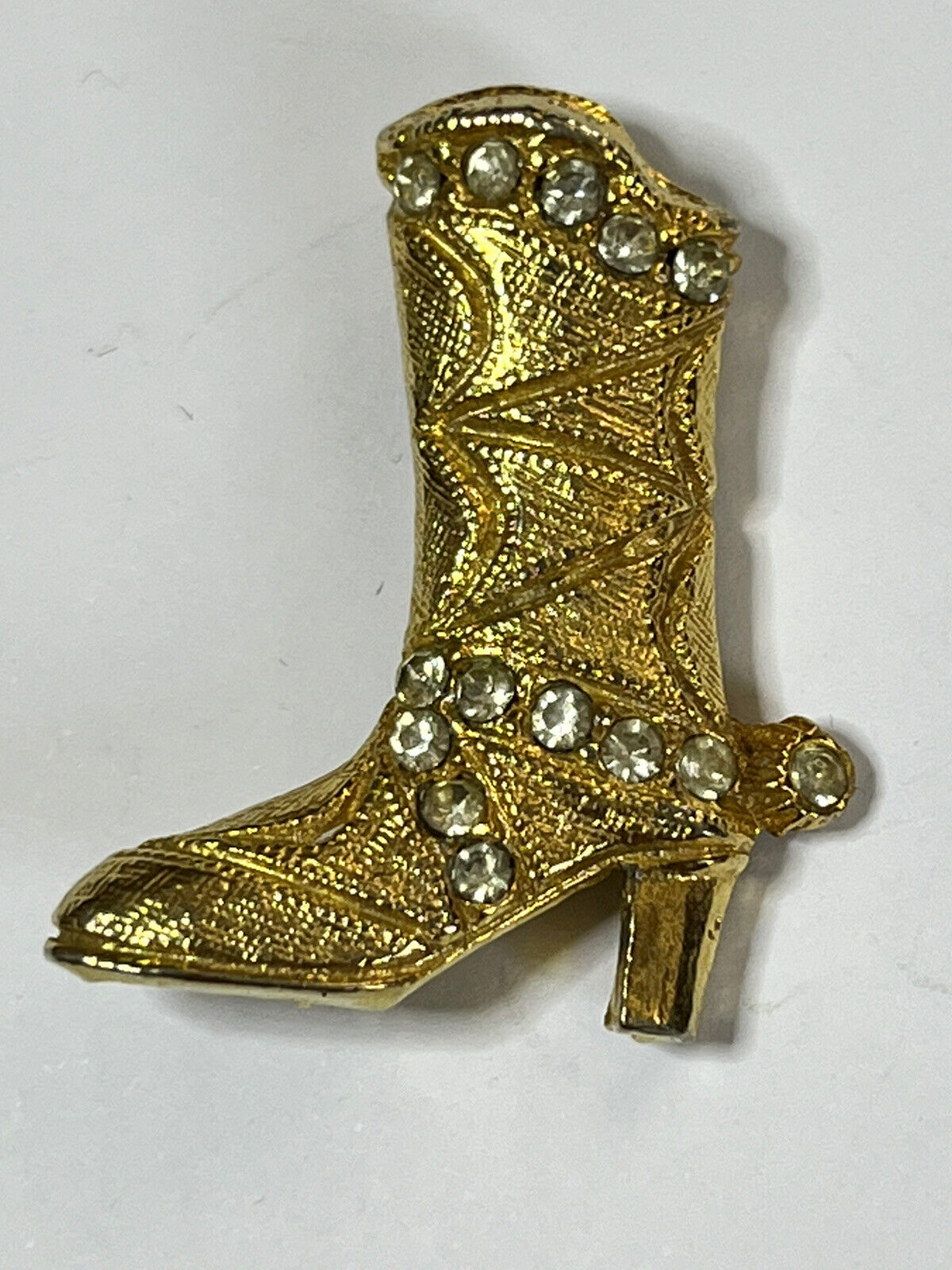 Vintage Gold Tone Diamanté Cowboy Boot Brooch