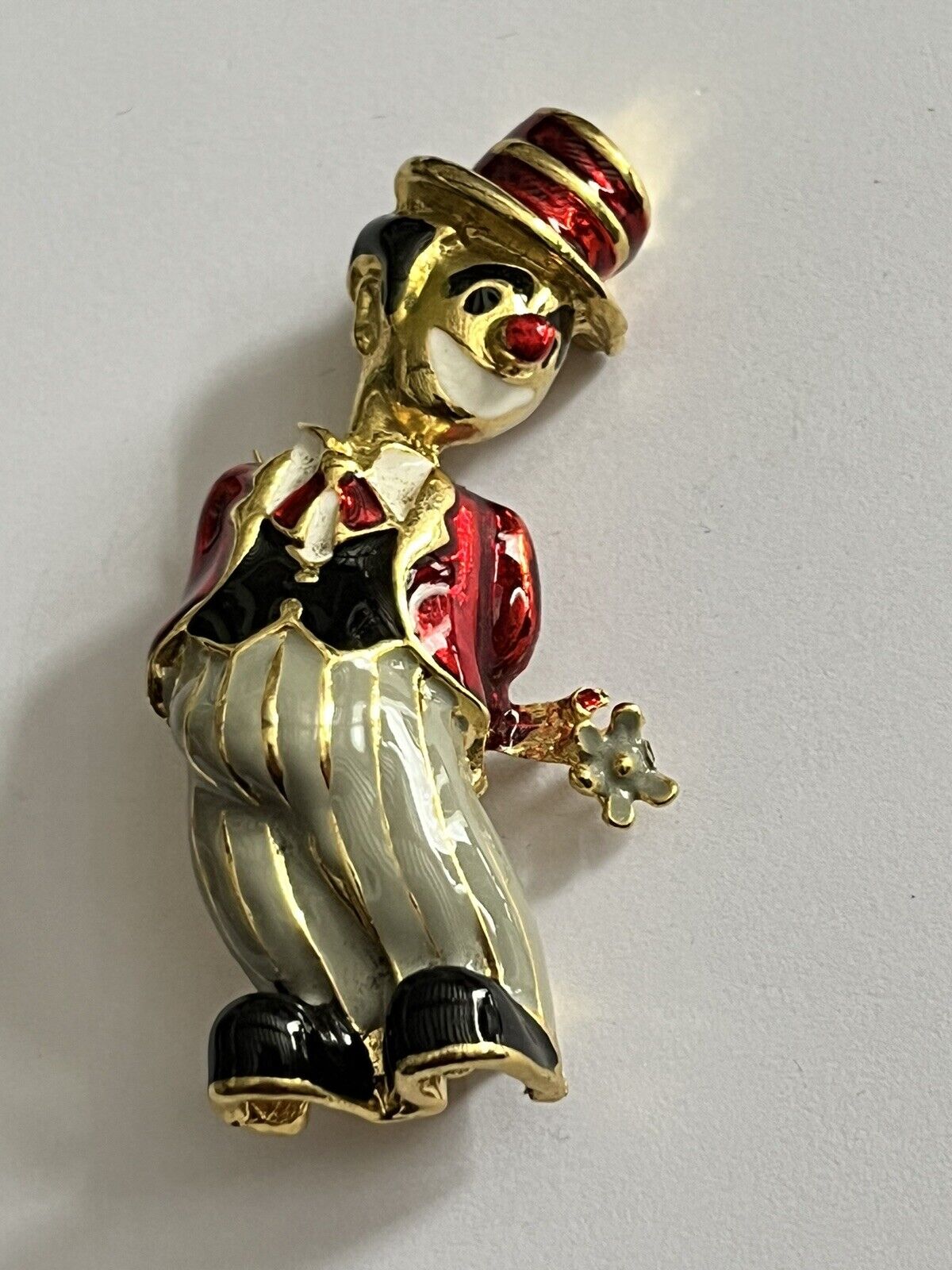 Vintage Gold Tone Enamel Red Clown Brooch