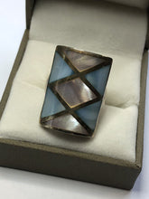 Vintage SIlver 925 Mother Of Pearl Blue Pink Statement Ring