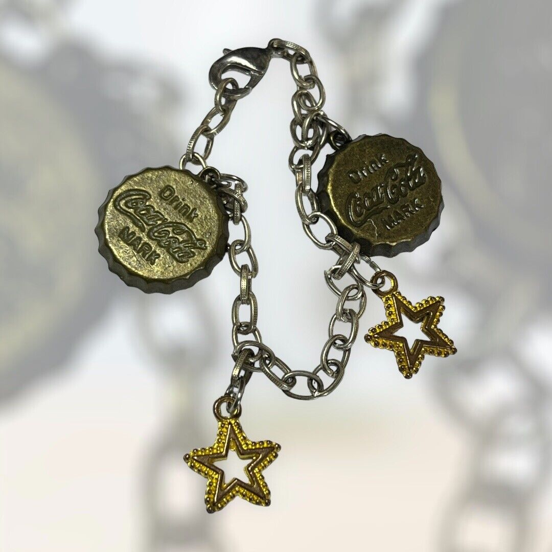 Vintage Gold  Silver Tone Coca Cola Charm Bracelet