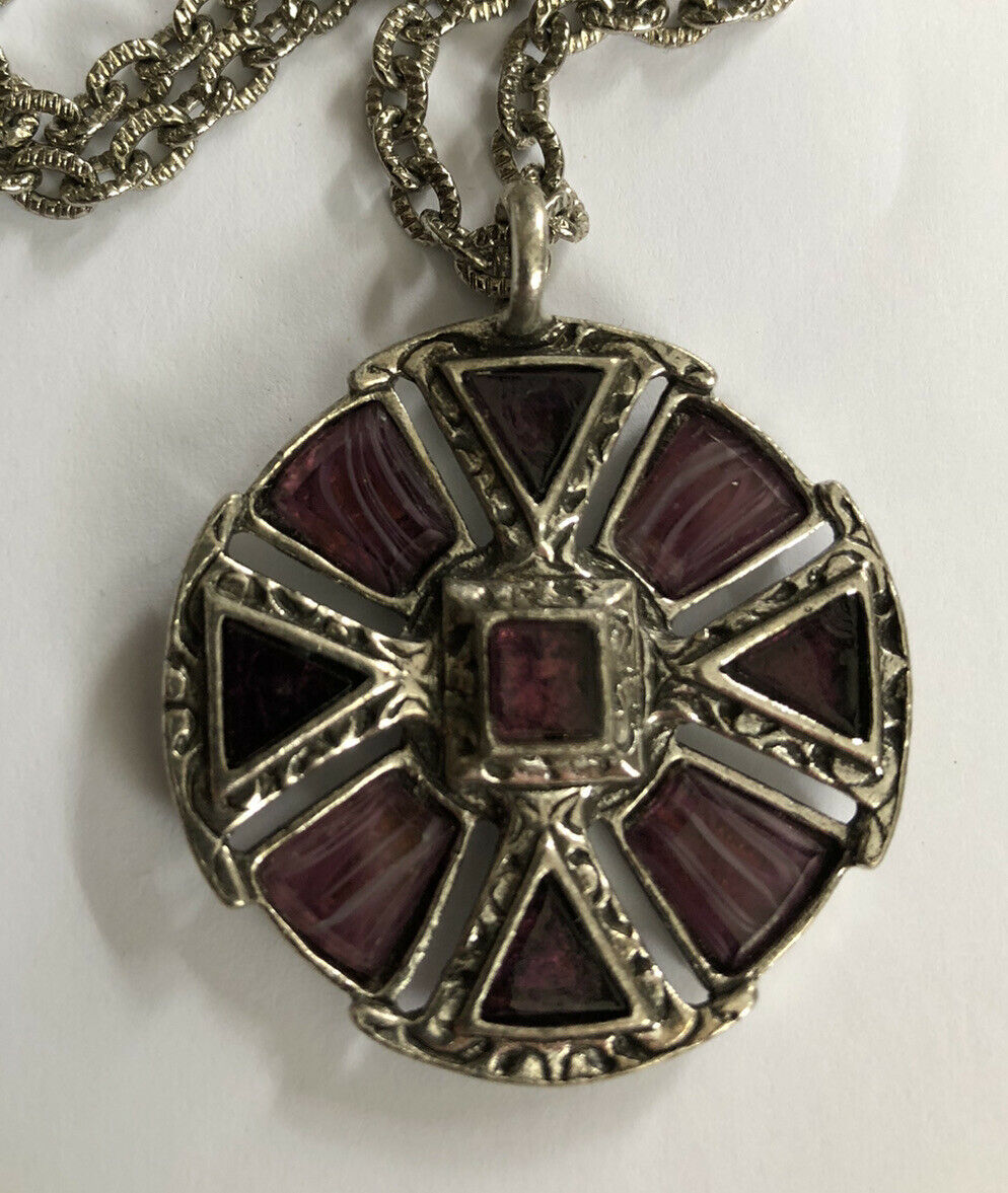 Vintage Miracle Silver Tone Purple Necklace