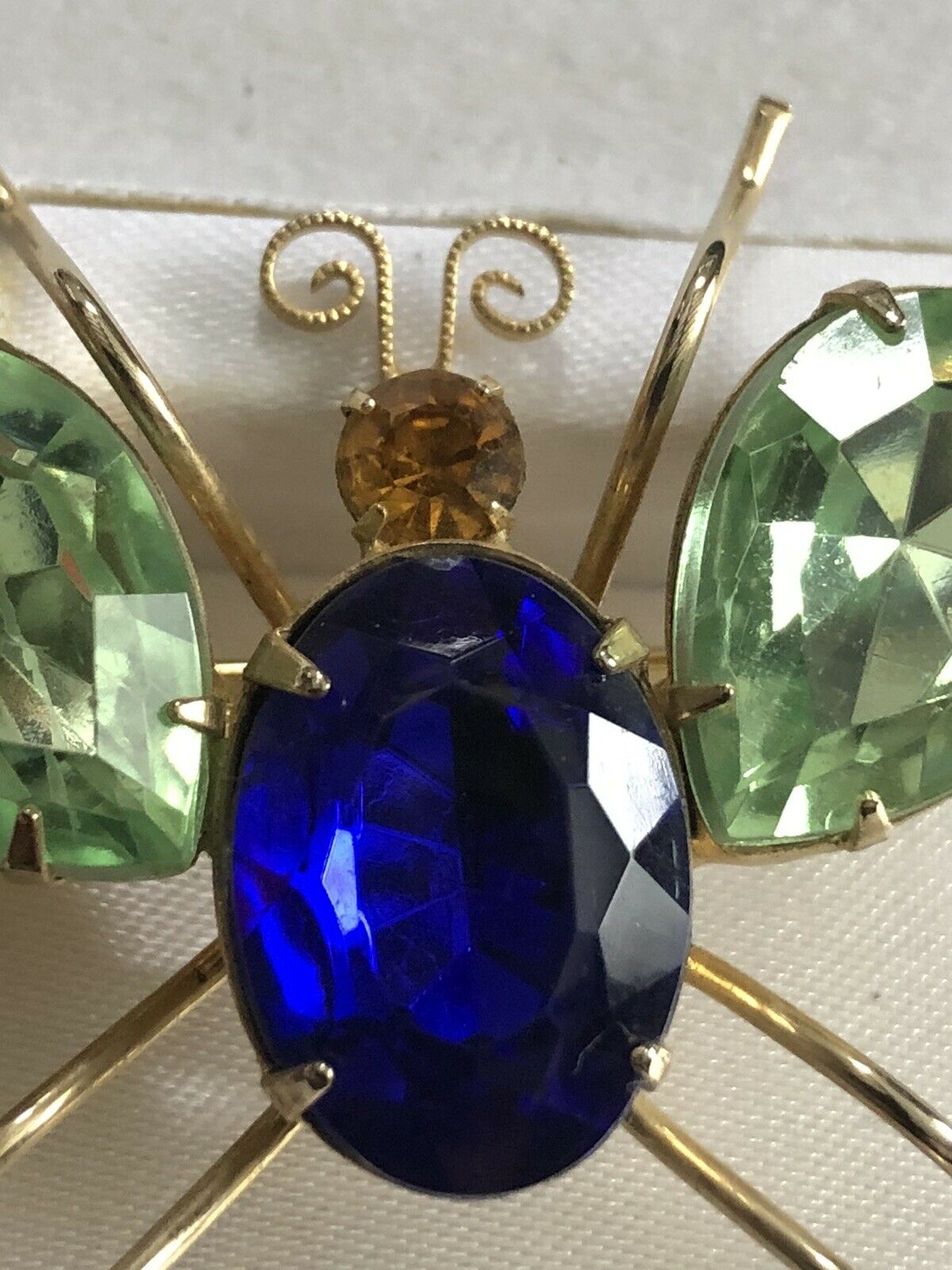 Vintage Diamanté Statement Green Blue Bug Brooch