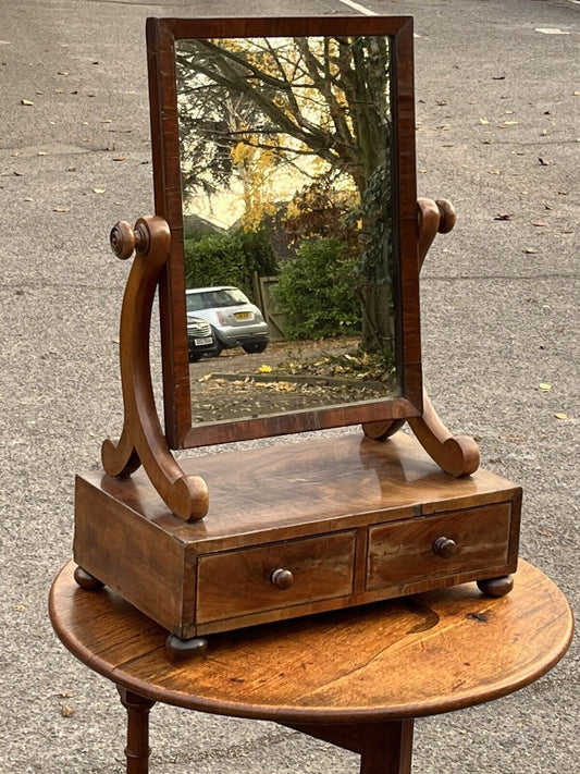 Victorian Mahogany Dressing Mirror With 2 Drawers.
