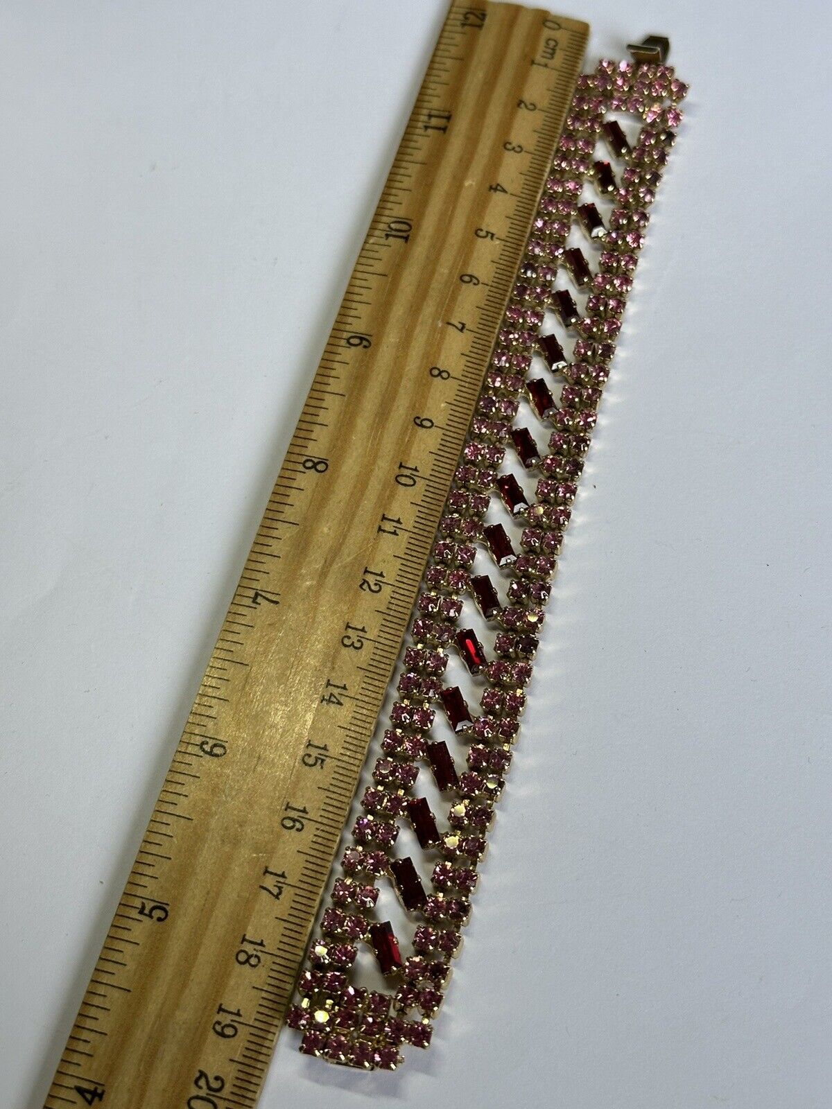 Vintage Pink Red Czech Crystal Metal Bracelet