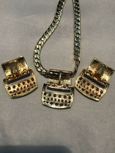 Vintage 1980s Diamanté Necklace And Clip On Earring Set