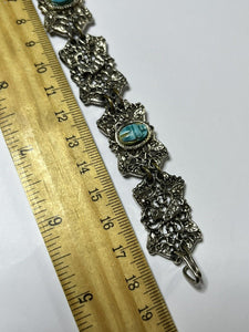 Vintage Silver Tone Egyptian Revival Scarab Beetle Bracelet