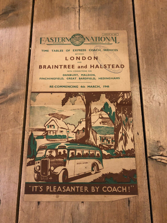 Eastern National Time Tables London, Braintree & Halstead 1946