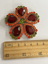 Vintage Red Green Diamanté Flower Statement Brooch