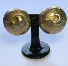 Vintage Signed Moons Stars Statement Gold Tone Clip On Earrings